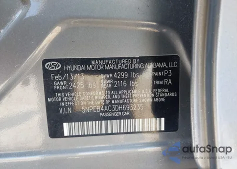 2013 Hyundai Sonata Gls из США, поврежденный, VIN 5NPEB4AC3DH693235